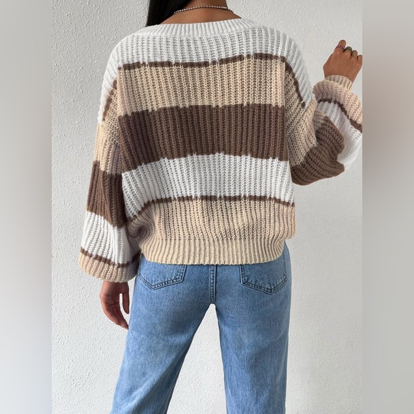 Striped Knit Round Neck Sweater